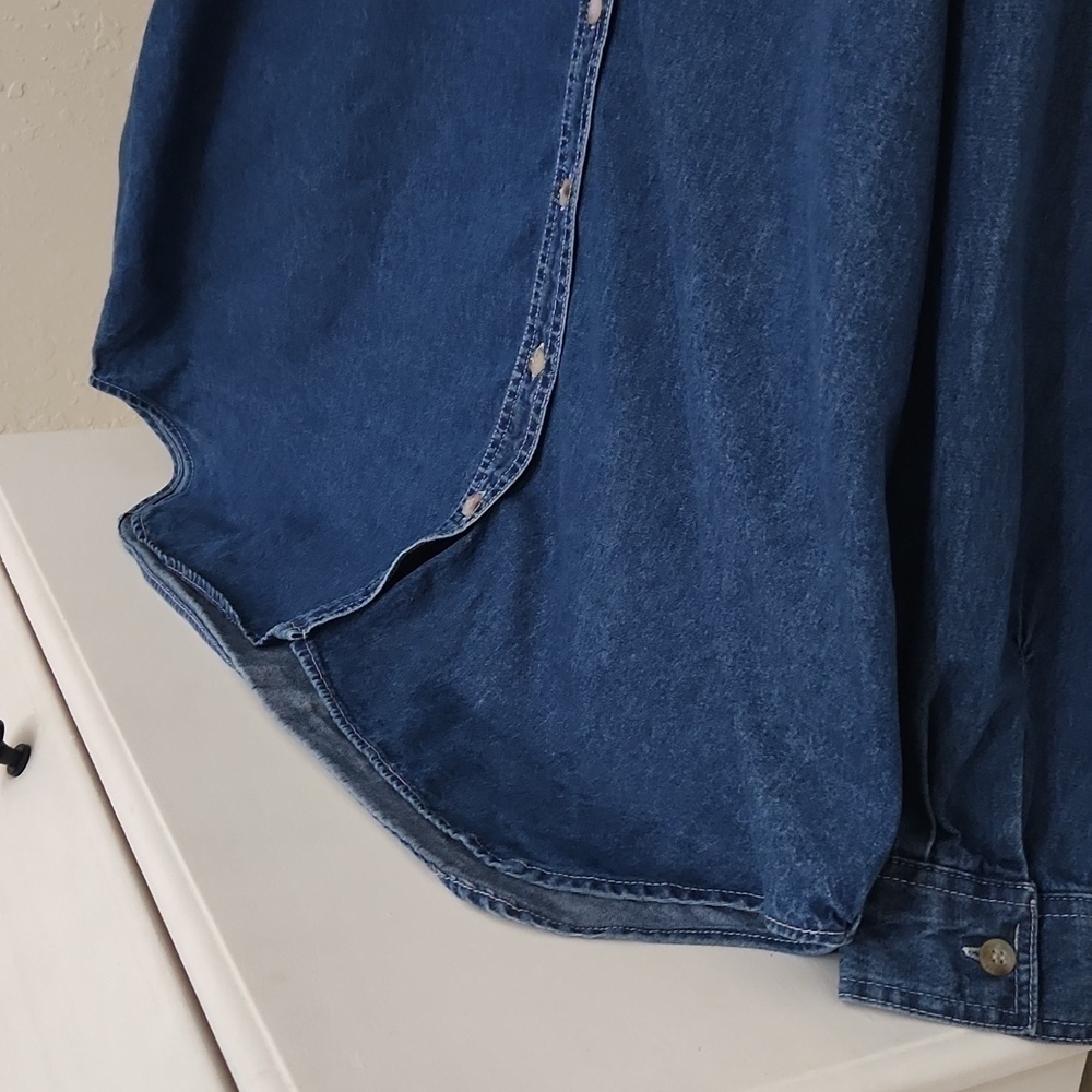Vintage Fall Harvest Denim Top  Embroidered Autumn Pumpkin Patch Size 18 XL - Picture 9 of 11